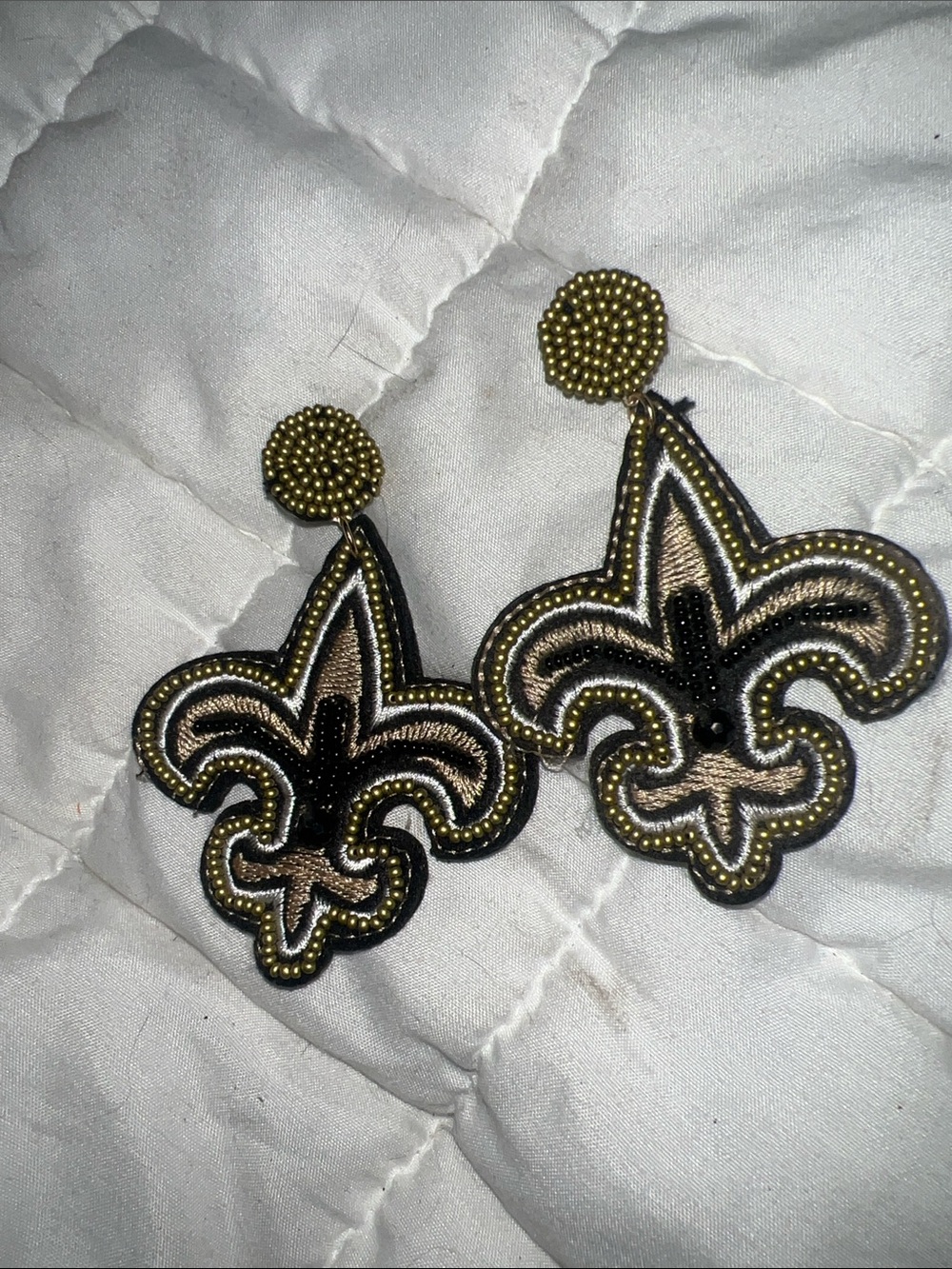 Gold and Black Fleur-de-Lis Drop Earrings - Women's Fashion Accessory